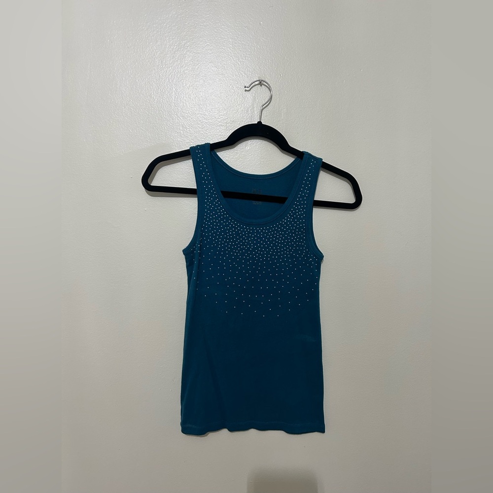MASSINI | Teal Tank Top with Stud Accents, 100% Cotton, Size Small